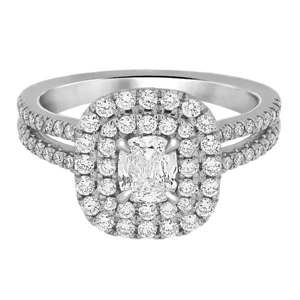 International Diamond Center Rings Complete Rings White Gold with 039 CTW Cushion Diamond Diamond Center Stone Halo Engagement Ring