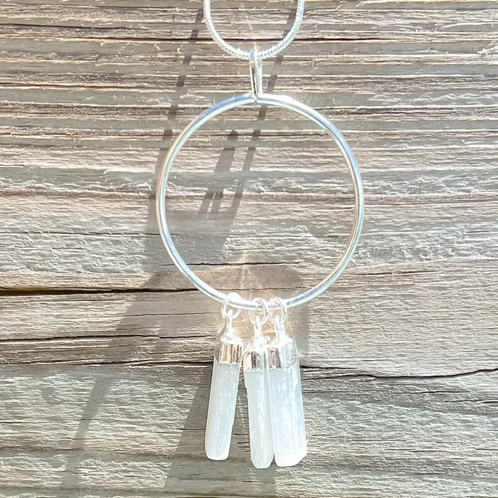 Magic Crystals Necklaces Triple Selenite Pendant Necklace