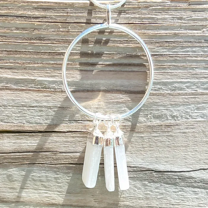 Magic Crystals Necklaces Triple Selenite Pendant Necklace