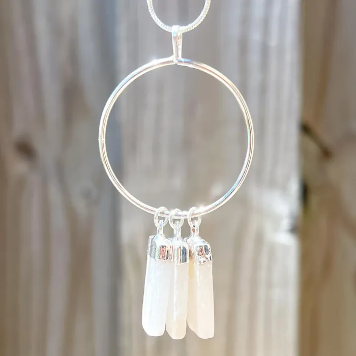 Magic Crystals Necklaces Triple Selenite Pendant Necklace