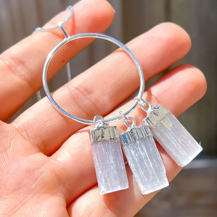 Magic Crystals Necklaces Triple Selenite Pendant Necklace