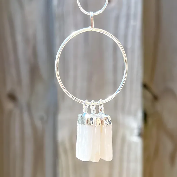 Magic Crystals Necklaces Triple Selenite Pendant Necklace