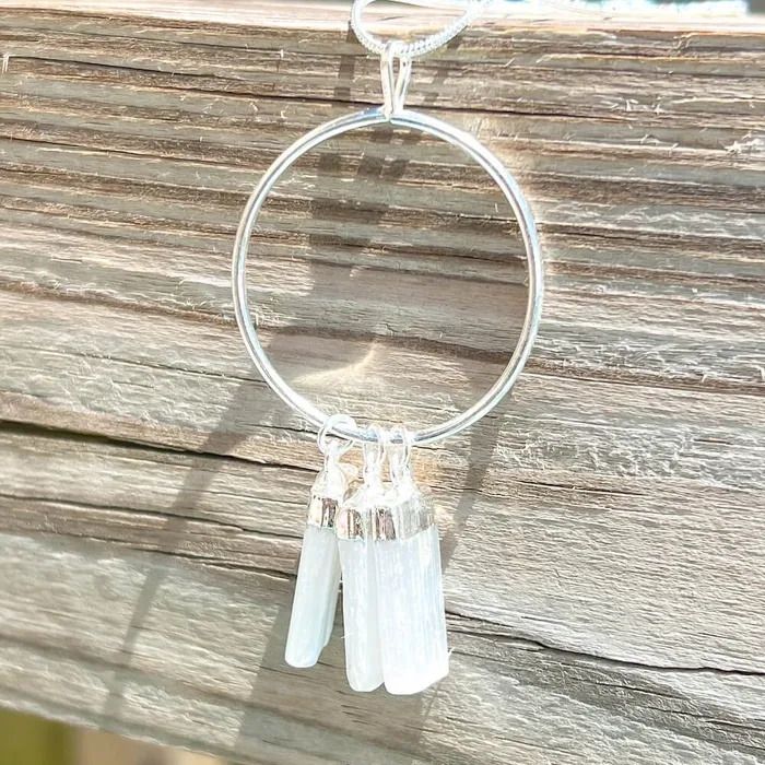 Magic Crystals Necklaces Triple Selenite Pendant Necklace