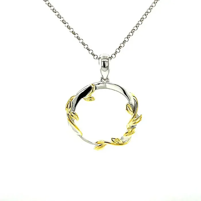 Necklaces Luxus Moissanite 14K GOLD PLATED SILVER TWO TONE CIRCLE PENDANT WSS CHAIN AND POWER OF A MOTHERS LOVE POETRY CARD