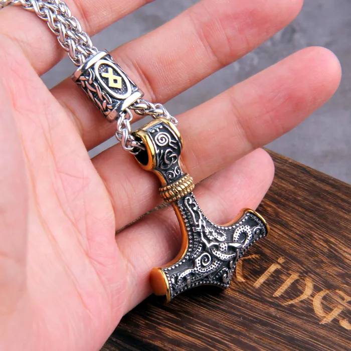 Necklaces Thors Hammer Necklace Golden Othala Rune AE