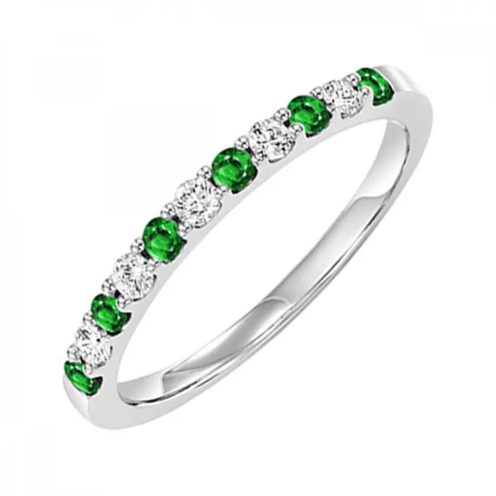 Rings International Diamond Center 10K Emerald and Diamond White Gold Ring