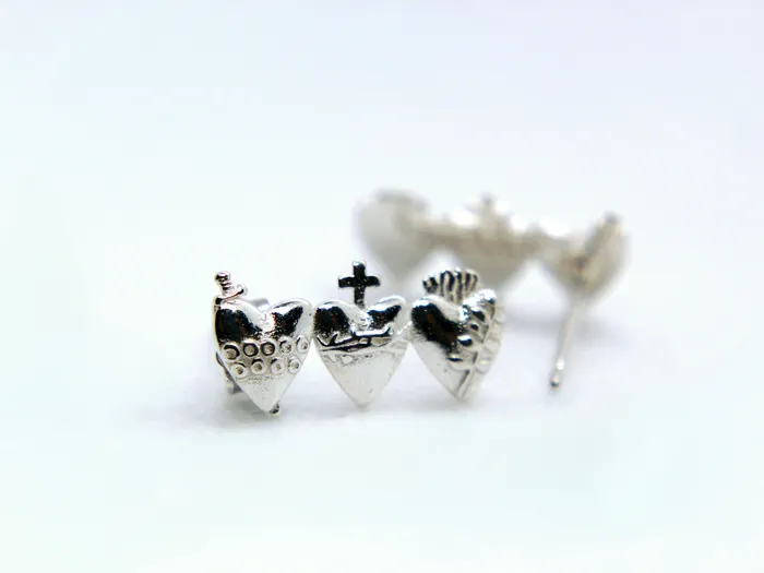 The Little Catholic Earrings Holy Family Hearts Earrings in 925 Sterling Silver