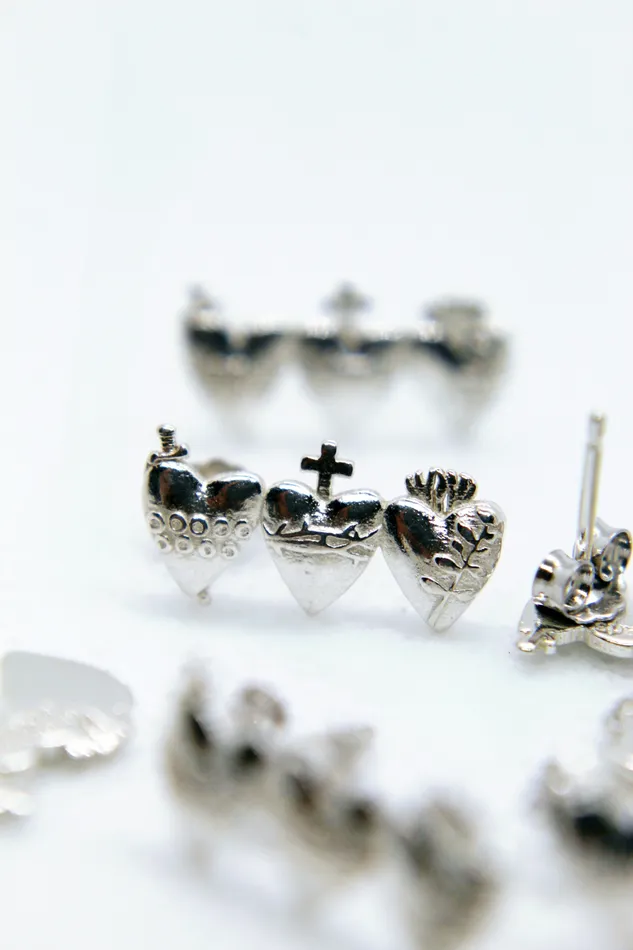 The Little Catholic Earrings Holy Family Hearts Earrings in 925 Sterling Silver
