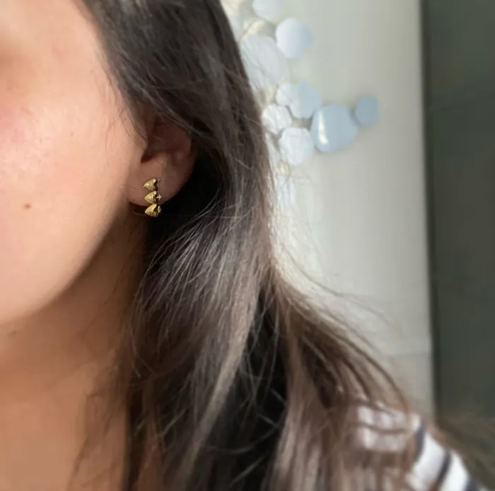 The Little Catholic Earrings Holy Family Hearts Earrings in Gold Vermeil