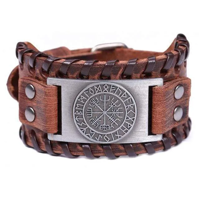 Viking Leather Bracelet Vegvisir Compass Valhalla Vikings Bracelets