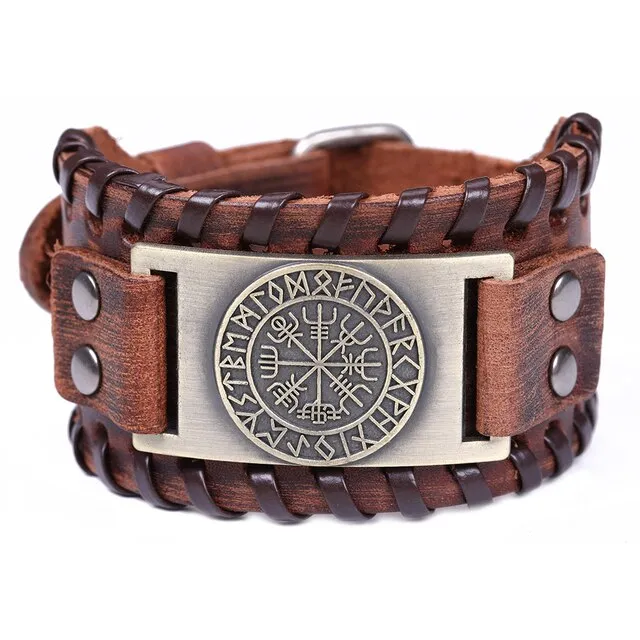 Viking Leather Bracelet Vegvisir Compass Valhalla Vikings Bracelets