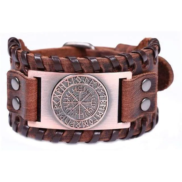 Viking Leather Bracelet Vegvisir Compass Valhalla Vikings Bracelets