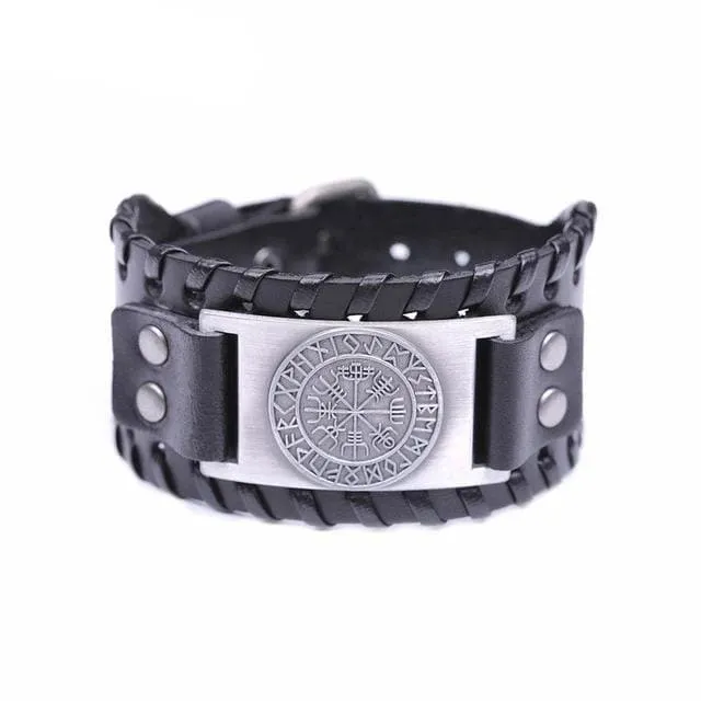 Viking Leather Bracelet Vegvisir Compass Valhalla Vikings Bracelets