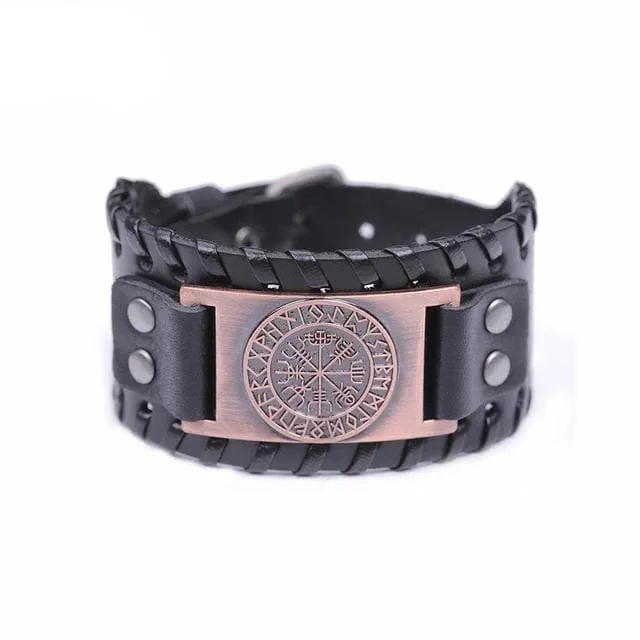 Viking Leather Bracelet Vegvisir Compass Valhalla Vikings Bracelets