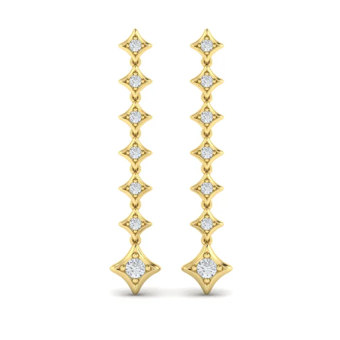 Vlora Estrella 14K Diamond Star Long Drop Statement Earrings 058CTW Shop IDC estore Earrings